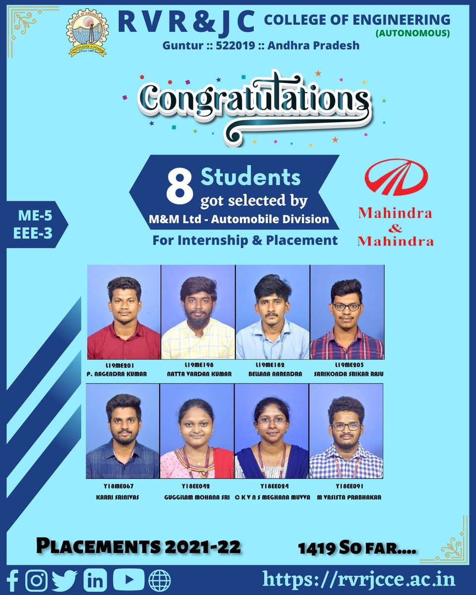 rvrjc_official's tweet photo. #rvrjcce #students #internsip #placements @MahindraRise https://t.co/V3tyAtlylq
