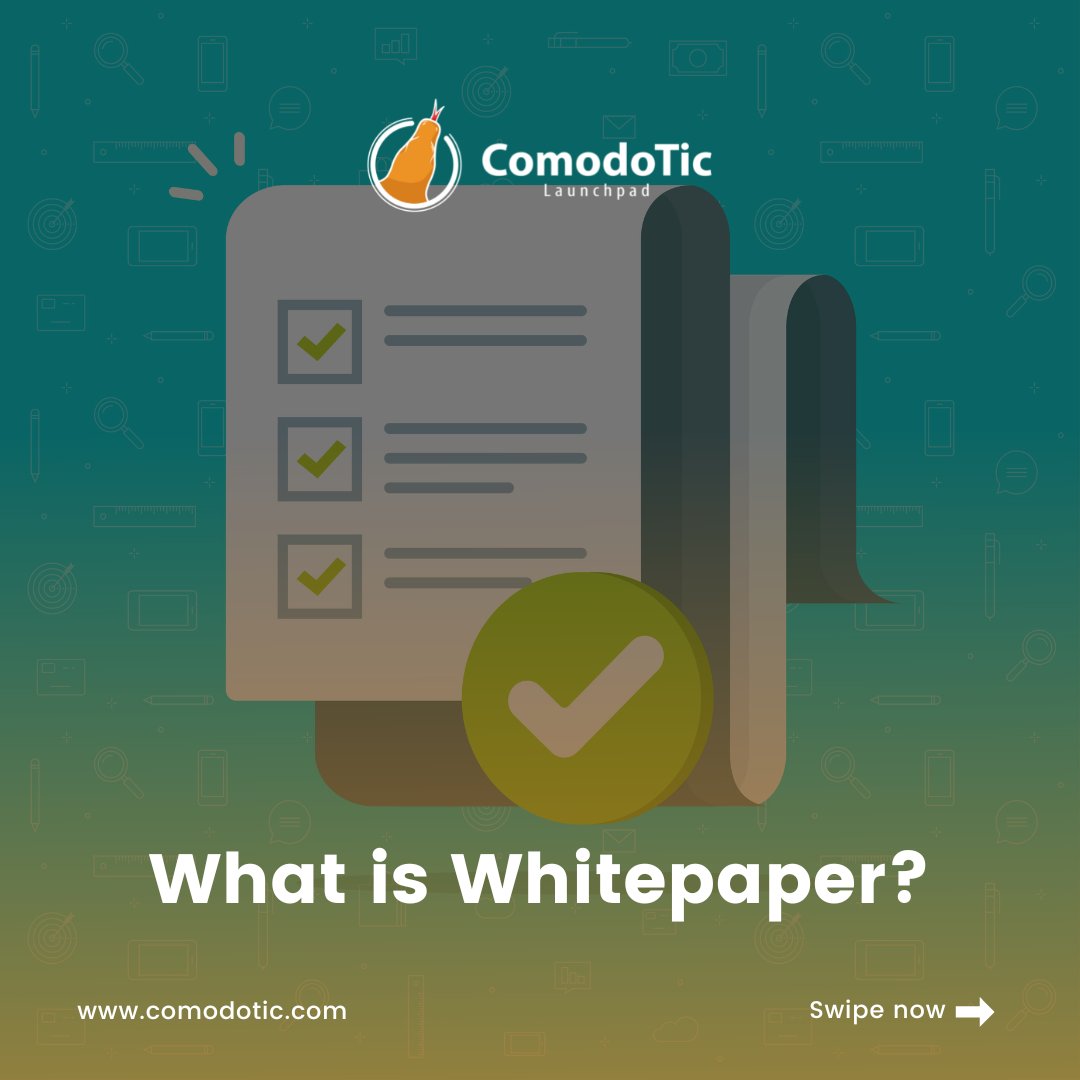 Comodotic's tweet photo. The White Paper explains the purpose and technology behind a project. It becomes important for you to read the whitepaper before diving into the project of your choice. 📄📄
.
.
.
#comodotic #launchpad  #blockchain #technology #cryptocurrency #crypto #whitepaper #reward https://t.co/toeYsXobEd
