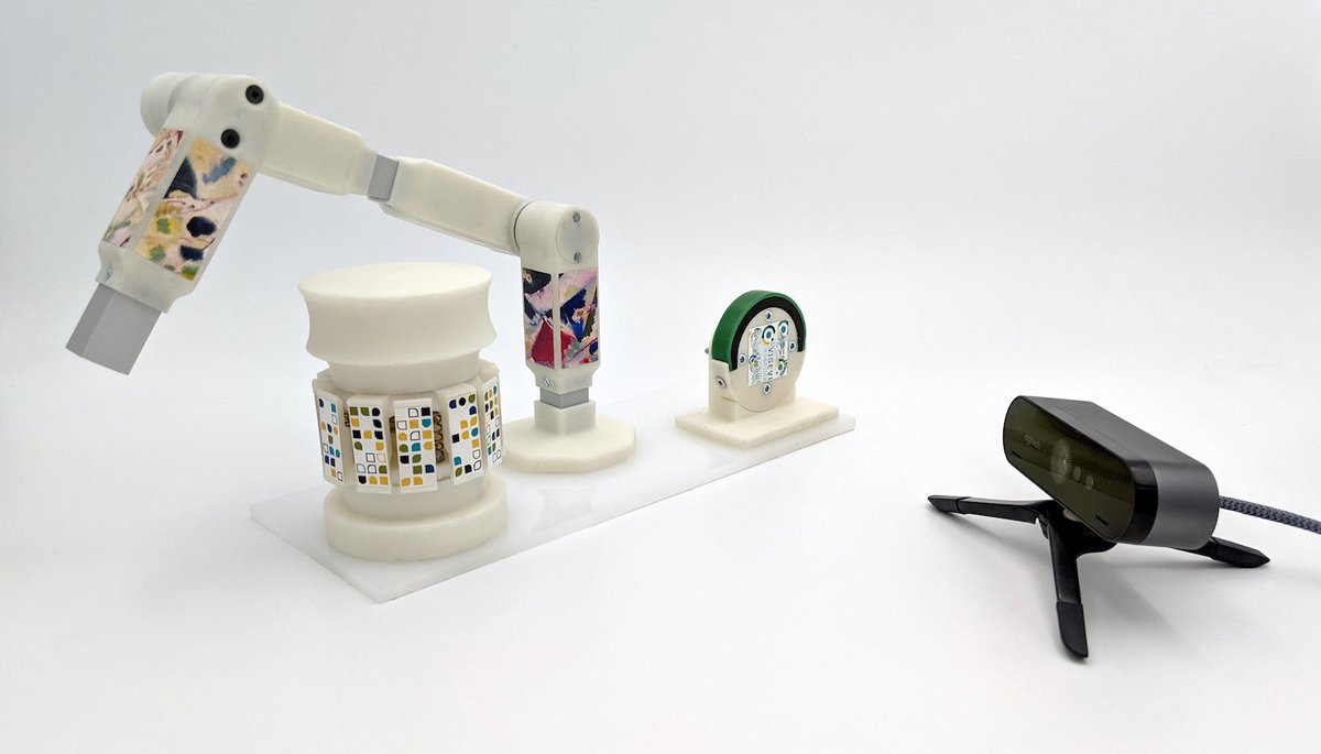 ViseviRobotics's tweet photo. Contactless measurement of force-torque, joint angles (encoders) &amp; tactile data: Camera-based sensors use low-cost, passive elements (left) for sensing, observed by a standard camera! See our demo on @sensorplustest fair. Hall 1, stand 145/4.
#contactless #sensor #computervision https://t.co/DXy9YRl6cJ