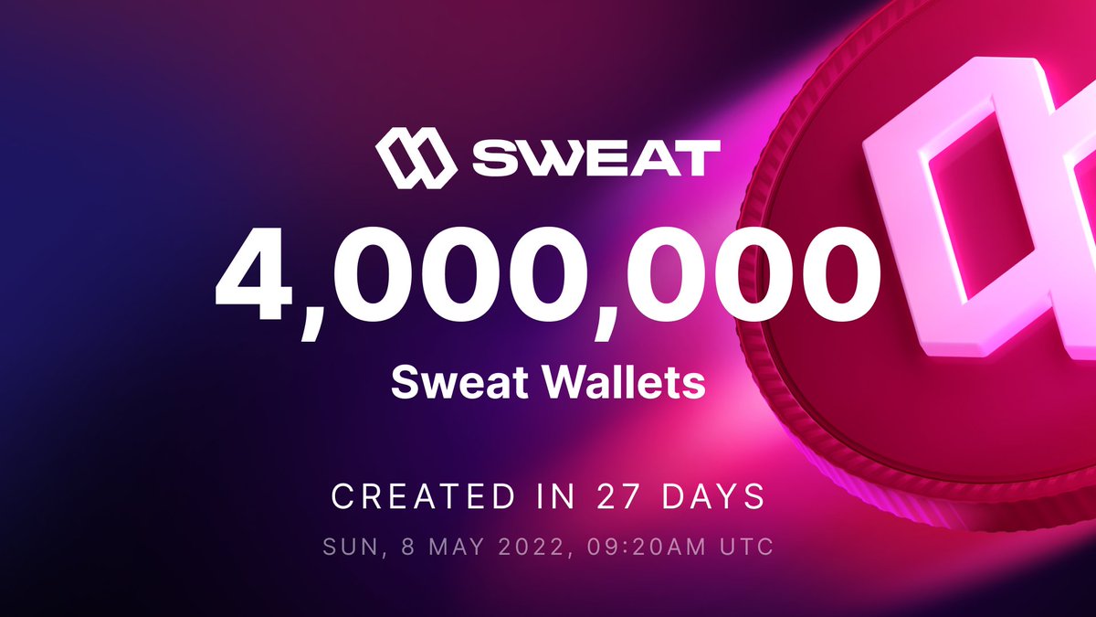 Yesterday, we broke past four million Sweat Wallets! 🥳

Million by million... Sweat Economy is growing 🚀