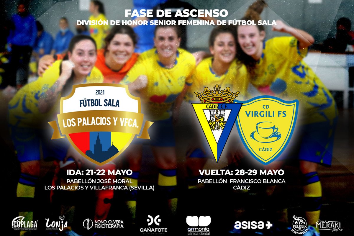 CDVirgiliCadiz's tweet photo. 🔴FEMENINO | ¡Ya tenemos rival para la fase de ascenso a División de Honor Senior Femenina de FS!

Nos enfrentaremos al CD Multi-Sport FS Los Palacios y Villafranca, de Sevilla.

🗓️Ida: 21-22 de mayo (Visitante)
🗓️Vuelta: 28-29 de mayo (Local)

¡OS ESPERAMOS Y OS NECESITAMOS!💛💙 https://t.co/DGW9Qte4WG