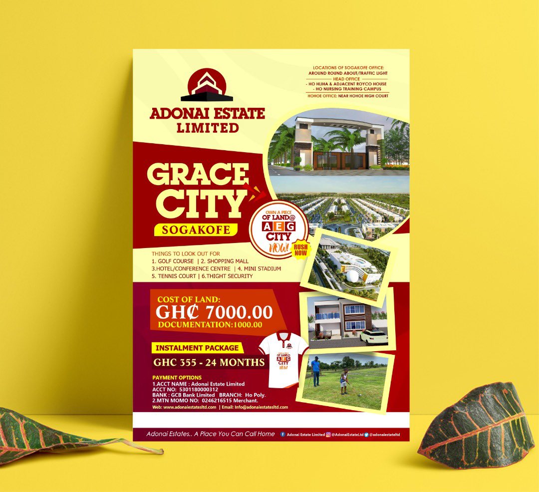 AdonaiEstateltd's tweet image. Hello Sogakope, we have good news for you, in the next 3 months, buy our #GraceCity plots at GHS7,000 instead of the GHS,8000.

#landforsale  #lookingforland #voltaregion  
#realestate #landssupermarket #buyvoltalands #buylandsinsogakope #theadonaipeople #adonailands #sogakope