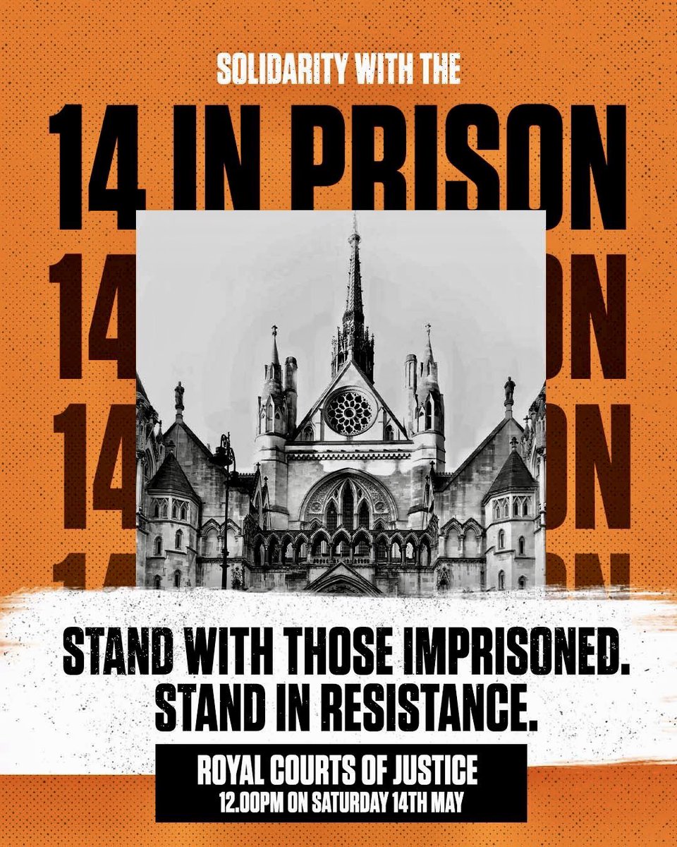 JustStop_Oil's tweet photo. See you at MIDDAY, SAT 14th MAY outside the Royal Courts of Justice. https://t.co/pyApOevaWT