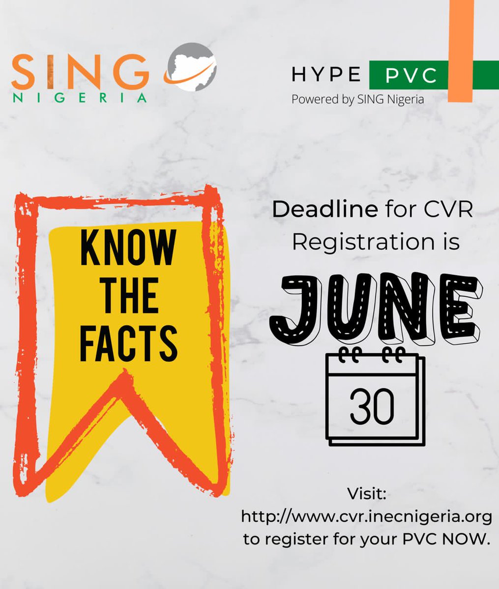 singnigeria's tweet photo. As the final quarter of the CVR gets to an end, our campaign #HYPEPVC is strategic to mobilise young people to register and collect their PVC especially for the 2023 general elections. https://t.co/MEpFTYRJtO