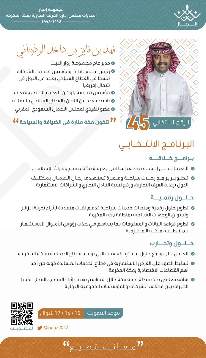 ● #فهد_الوذيناني يمثل قطاع السياحة والضيافة 

#مجموعة_انجاز