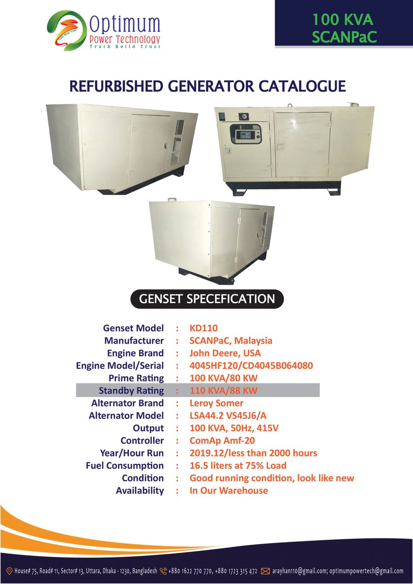 Optimumpowertec's tweet image. #100KVA #JOHN DEERE #Generator
#Refurbished - 100 KVA John Deere, USA
Call for Price 
For further information, inspection and test run, please contact-
Cell- +8801622770770 (WhatsApp)
E-mail: optimumpowertech@gmail.com