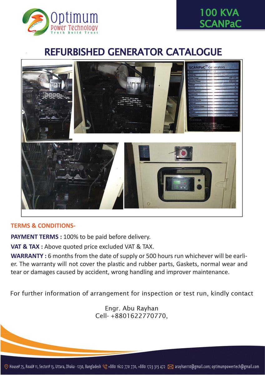 Optimumpowertec's tweet image. #100KVA #JOHN DEERE #Generator
#Refurbished - 100 KVA John Deere, USA
Call for Price 
For further information, inspection and test run, please contact-
Cell- +8801622770770 (WhatsApp)
E-mail: optimumpowertech@gmail.com