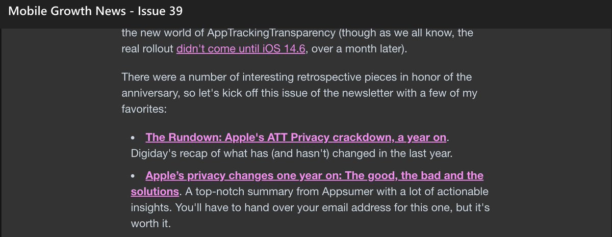It has been a year since Apple shook up the advertising industry with ATT, SKAN &amp; "privacy". We <a href="/appsumer/">Appsumer</a> compiled an e-book that assesses the impact &amp; provides actionable insights to marketers. 
info.appsumer.io/en/apples-priv…

Don't take our word, take <a href="/alexdbauer/">Alex Bauer</a>'s word for it.