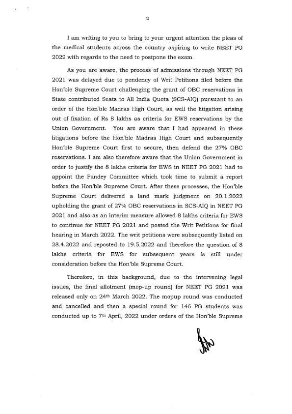 arivalayam's tweet photo. "Postpone #NEETPG 2022 examination by 6 to 8 weeks"

- Thiru @PWilsonDMK MP., letter to the Hon’ble Union Minister of Health and Family Welfare Thiru @mansukhmandviya

#DMK https://t.co/Tr4sHfwhDe