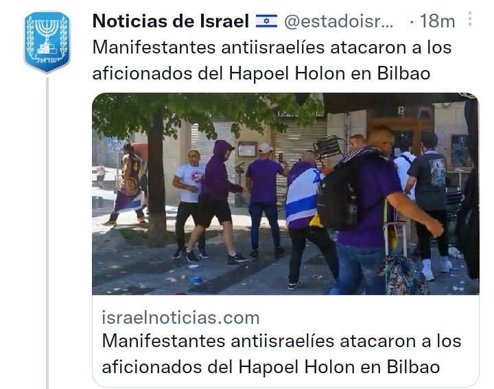TxindurriG's tweet photo. ⚠️ Los hechos: el viernes 500 hooligans sionistas llegan a Bilbo. El domingo hacen una manifestación no autorizada por el Casco Viejo y Bilbo Zaharra, atacan e insultan a las vecinas y destrozan el bar Amets, culpable de tener una bandera palestina.

Los "medios de comunicación": https://t.co/8graZHd5L9