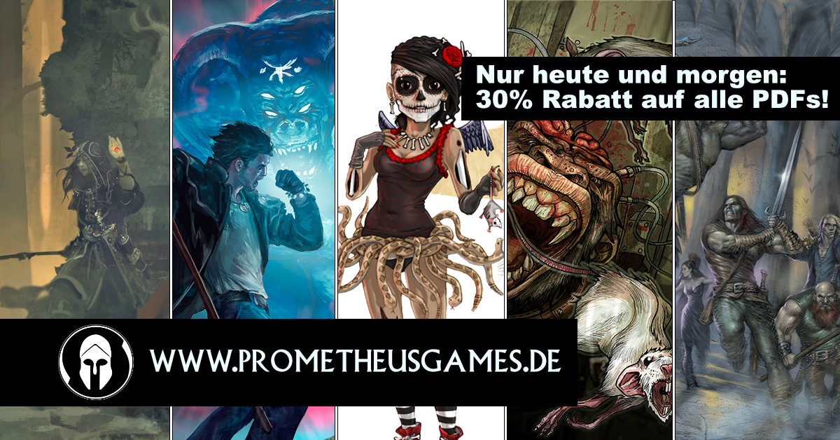 PrometheusGames's tweet photo. Ein bisschen Eigenwerbung am Morgen: Passend zum #peterpantag erhaltet ihr bei uns im Shop bis morgen alle unsere PDFs mit 30% Rabatt. #pnpde https://t.co/QDmnqcyQwV https://t.co/OugeXZdgrP