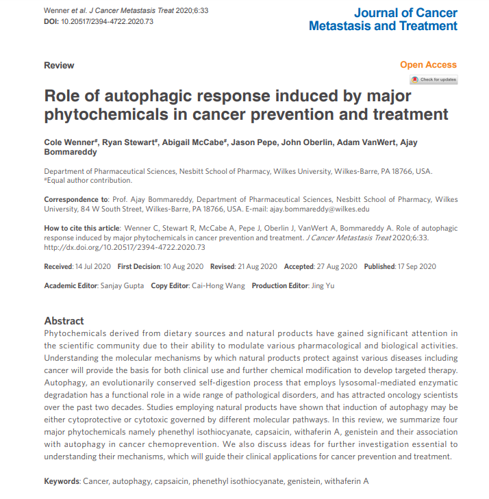OAE_JCMT's tweet photo. 🍀🍀This is a high-quality review of the
"Role of #autophagic response induced by major #phytochemicals in #cancerprevention and treatment"

Let's read it.
https://t.co/tTvKyveHO9

#Cancer #autophagy #capsaicin #phenethylisothiocyanate #genistein #withaferinA https://t.co/lex5bmGZuH