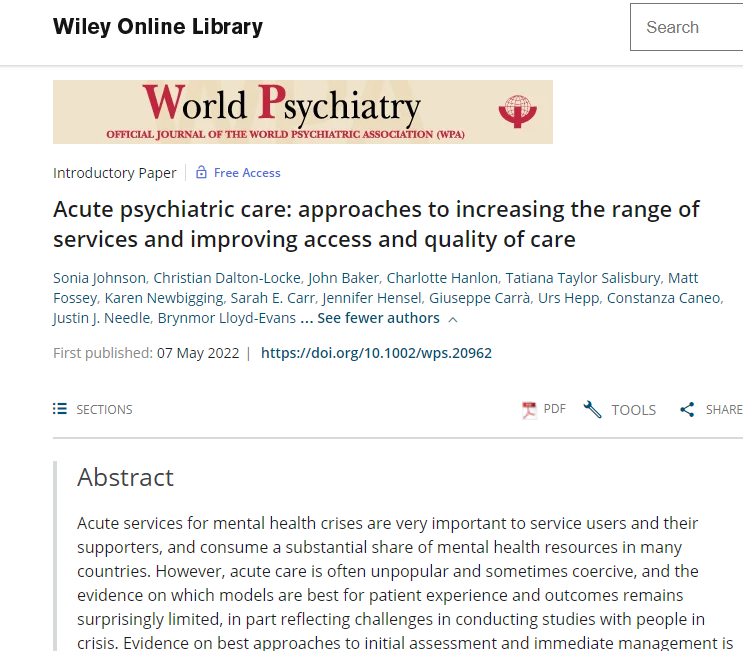 New #WorldPsychiatry paper - we've had a go at providing an overview of the current status of acute mental health care around the world, and the limited evidence underpinning it. Open access with a great set of commentaries following it. onlinelibrary.wiley.com/doi/full/10.10…