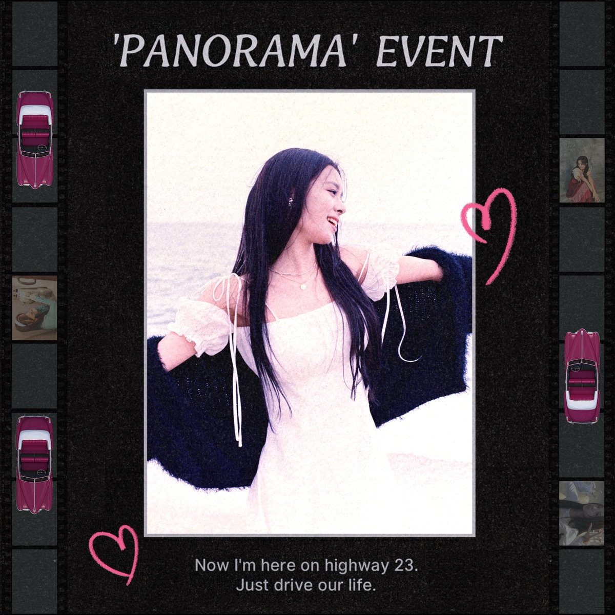 THEMUZE_Cherryb's tweet photo. 체리비 싱글 ‘PANORAMA(Highway 23)’ 발매기념 파노라마 챌린지(PANORAMA CHALLENGE) 오픈! 여러분은 어떤 도로 위를 달리고 있나요?

[참여방법]
• 인스타그램, 트위터, 유튜브, 틱톡, 더뮤즈프로덕션 공식 메일(event@themuze.kr)

*참여 컨텐츠는 추후 영상 제작에 사용될 수 있습니다. https://t.co/U5S26wZjRf