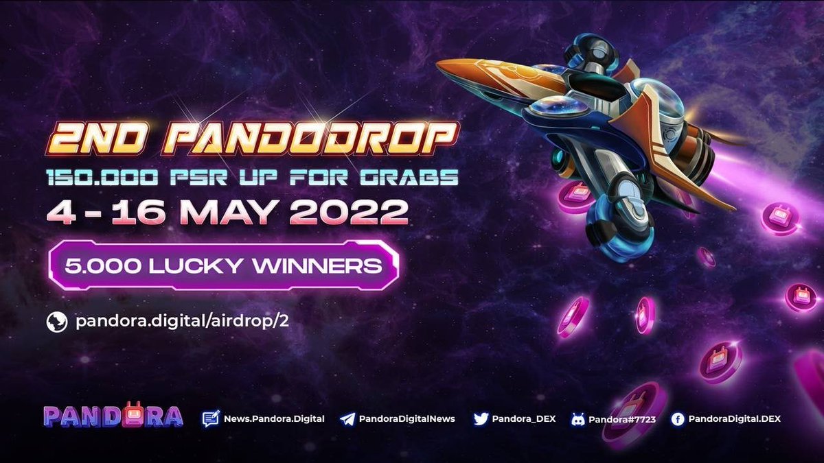 🚀 Airdrop: PandoDrop Round 2
💰 Value: 150,000 $PSR
📼 Audit: Peckshield
📅 End Date: 16th May, 2022
🏦 Distribution Date: 16th May, 2022

Go to the Airdrop page
pandora.digital/airdrop/2?utm_…+

#Airdrop #Airdrops #Crypto #Giveaway