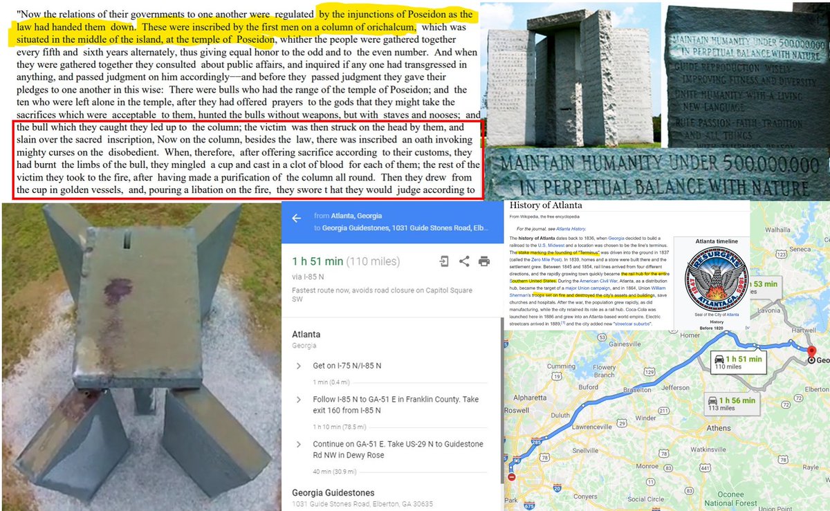 Outside of ATLANTa we find a gigantic stone monument with these ideas on itAtlanta used to be known as "Terminus"as it was the central railroad hub of the south before it was burned in the Civil WarThe seal of the city features a phoenix as it is a city rebornA new Atlantis