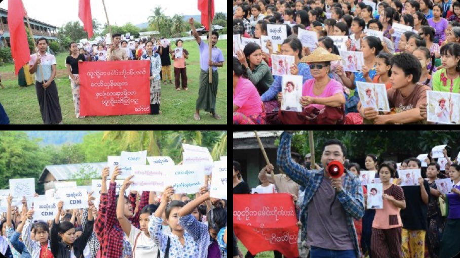WuitMinn's tweet photo. Pro democracy people in Pale and Yinmarbin Townships, are still marching with vigor to keep opposing the military dictatorship.   #2022May9Coup #US_SanctionMOGE #WhatsHappeningInMyanmar https://t.co/Fiqd5GQcnF