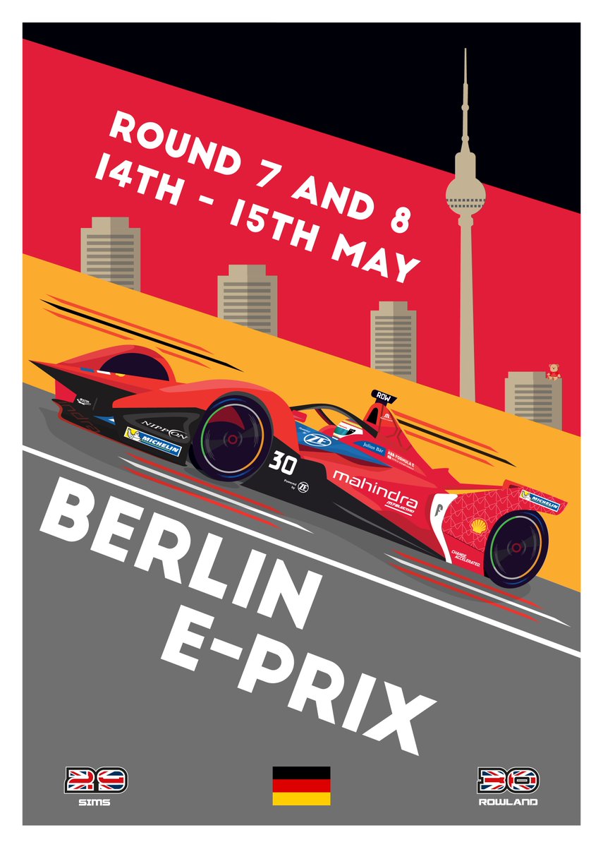 MahindraRacing's tweet photo. Back to Berlin! 🇩🇪  This weekend we're returning to the brilliant city that has featured in every season of @FIAFormulaE so far! Bring it on 💪 

Shoutout to our amazing poster artist @richardsonalan1 ✍️ 

#BerlinEPrix #RaceWeek #Passioneers https://t.co/ClfkksWBkL