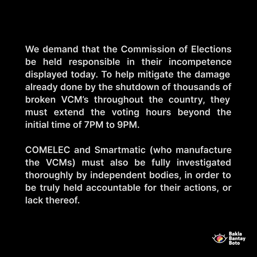 baklabantayboto's tweet photo. STATEMENT ON THE MAY 9, 2022 PHILIPPINE ELECTIONS - Fraud, violence, electioneering, and unreliable voting machines have stained the 2022 Philippine national elections

#BaklaBantayBoto2022 https://t.co/vWqhmVgwii