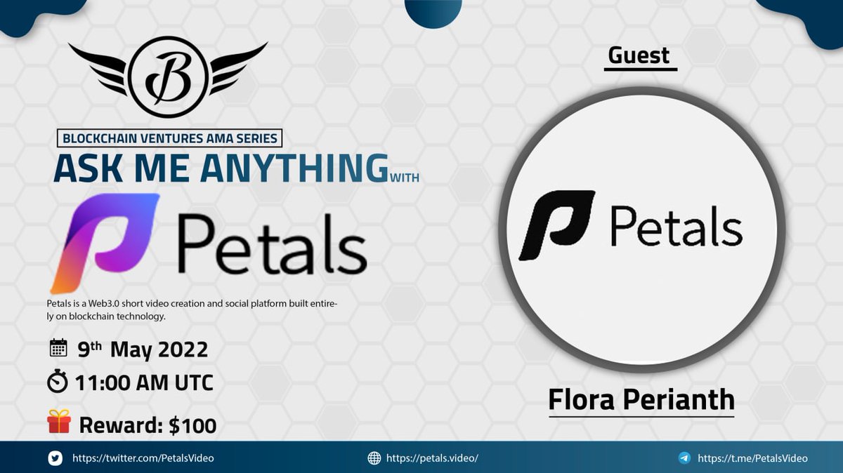 Kryptionix's tweet photo. We’re So Excited that We'll be Hosting Our Next AMA with "PetalsVideo"

🗓️ Date : 9th May, 2022.
🕒 Time : 11:00 AM UTC
💰 Prize Pool: 100$ USDT
🏡 Venue: https://t.co/7fHyfWcGoI

RULES: 

1. Follow @PetalsVideo &amp; me
2. Like &amp; Retweet
3. Ask max 5 question &amp; Tag Friends https://t.co/86Yf8RmXgI