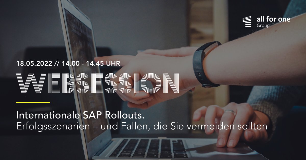 AllforOneGroup's tweet photo. Websession: Wie gehen Sie einen #SAP-Rollout in ausländische Standorte an? Welche Rolle spielen SAP S/4HANA und die #Cloud? Wir zeigen #Praxisbeispiele – in unserer Websession mit All for One Poland am 18.05.! Jetzt anmelden: https://t.co/xAUS3OFIi4 #Websession https://t.co/D64SO9HBig