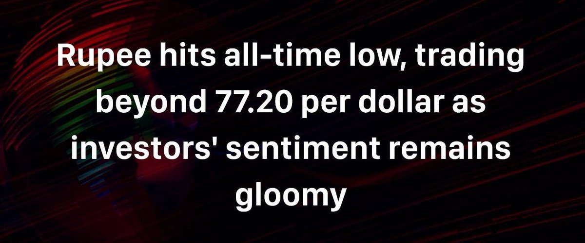 DivyaGowda1947's tweet photo. Rupee has hit record low of Rs.77.40 to a dollar. https://t.co/AS99Jzqy7e