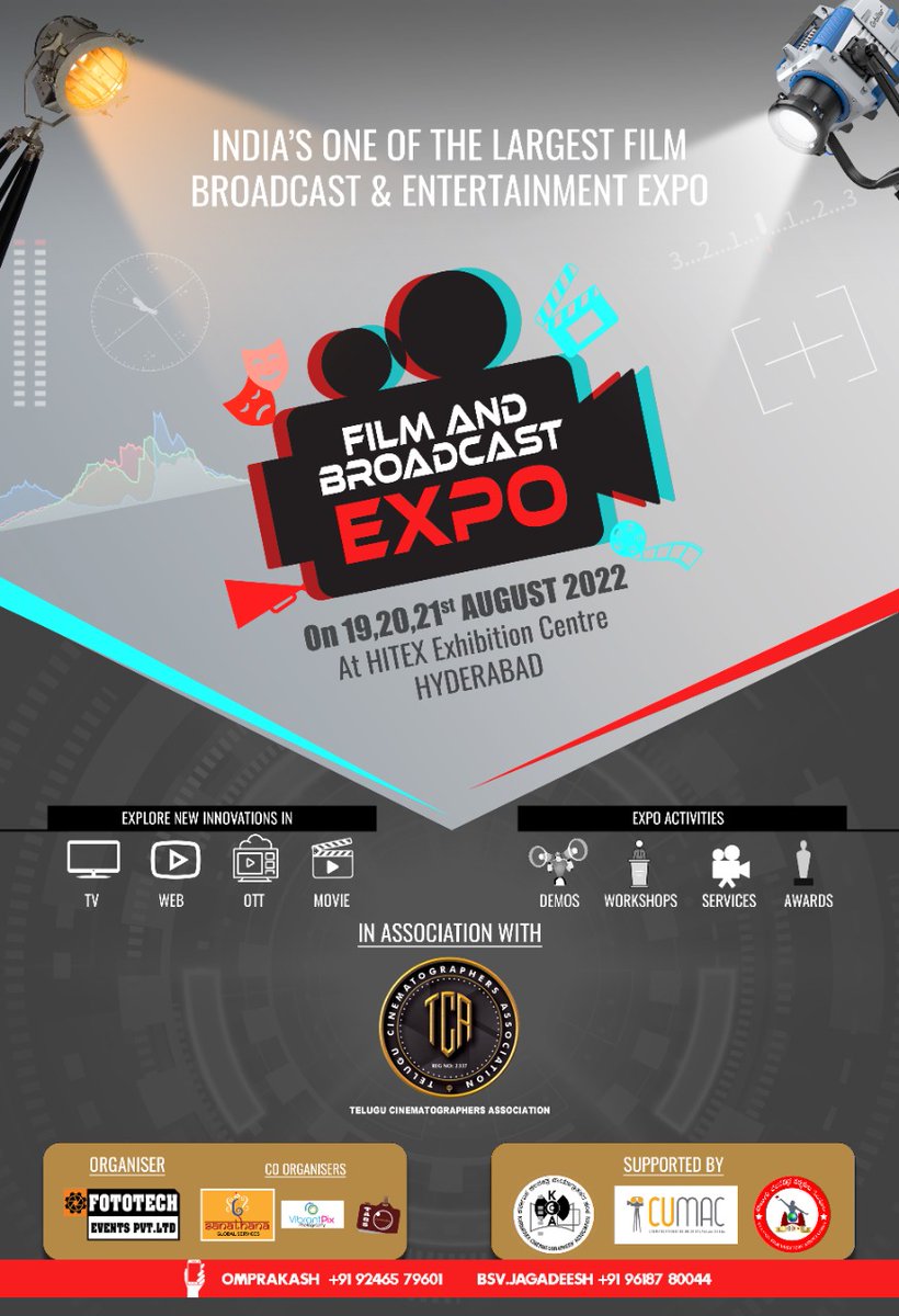 FilmExpoOffl's tweet photo. It is our Privilege to announce the new and updated dates of "FILM &amp; BROADCAST EXPO" an exclusive and largest Film Broadcast expo. on 19th, 20th and 21st August 2022 at Hitex Convention, Hyderabad, Telangana.
#telugucinema #hyderabad #hitex #telugucinema #technology #filmexpo https://t.co/2wMN3Bz4y7