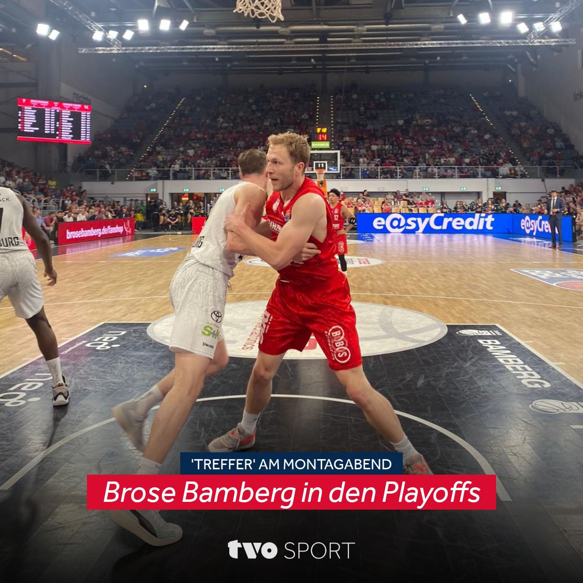 TVO_Sport's tweet photo. Playoffs erreicht, Chris Sengfelder gebunden - Grund zur Freude bei @brosebamberg 🏀. Vor der Playoff-Serie gegen @albaberlin blicken wir mit BIG-Experte Florian von Stackelberg auf die Entwicklung und Chancen des Teams. Heute Abend um 18:30 im 'Treffer'! 📺
#tvosport #playoffs https://t.co/un1WPKyB2f