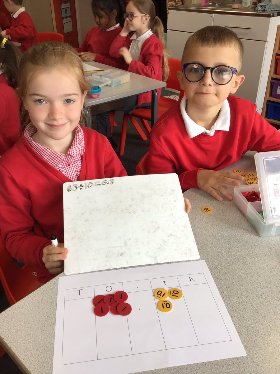 OakfieldY4's tweet photo. Dividing two digit numbers by 10 this morning #oakfieldmaths https://t.co/Xzb7Nvon8l