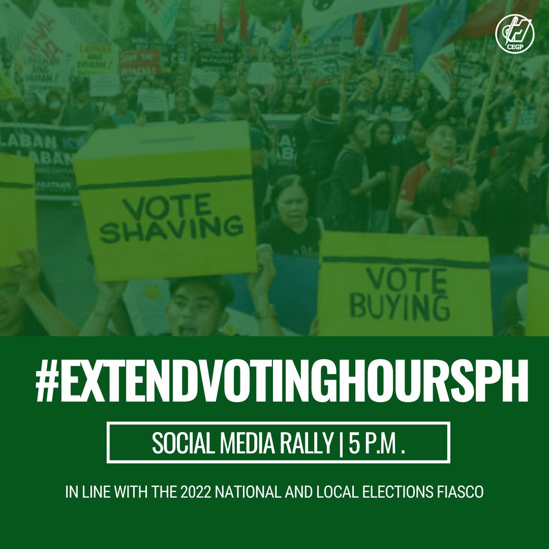 To write is already to choose.

As the voting hours close within two hours, we will choose to write about our call to #ExtendVotingHoursPH.

Join us this 5 p.m. as we demand the Commission of Election and Smartmatic accountable for their criminal negligence.

#ExtendVotingHoursPH