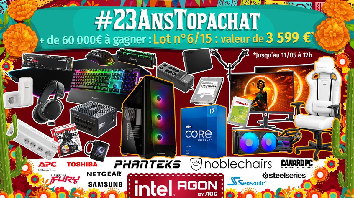 #Concours 🎁 #23AnsTopAchat 🔥 + de 60 000 € à gagner ! 🔥 Let's go pour le #Lot6 de 3599€ ! Pour participer ☑ #RT ce tweet ☑ Follow @TopAchat Participe aussi sur TikTok / Insta / Facebook / le site ➡ topachat.com/pages/concours… 🍀 TAS le 11/05 à 12h