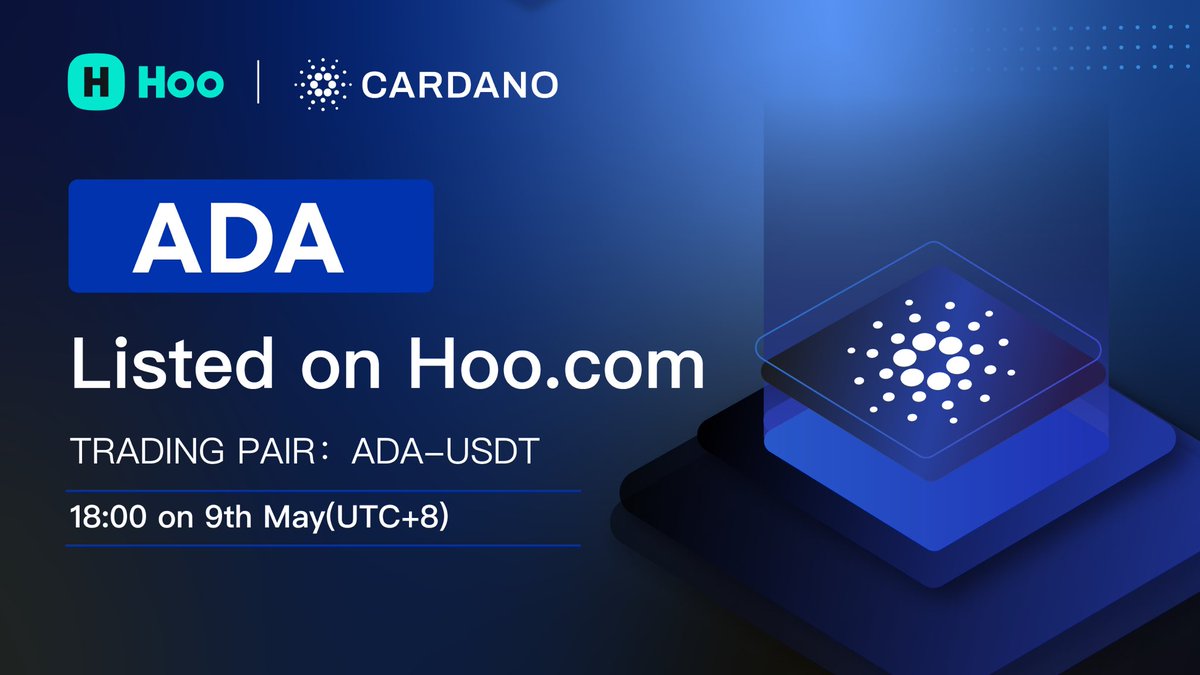 Hoo_exchange's tweet photo. 📢 Hoo New Listing💥 @Cardano 

$ADA  get listed on #Hoo!

🐚Pair: #ADA/USDT

🔥Deposit &amp; Withdraw: Enabled.

☄️Time: 18:00 on May 9, 2022 (UTC+8)

🌟Check it out: https://t.co/XkROvzLbmJ

#cryptotrading #SocialFi #ADA #NFT #HOO https://t.co/lJFOTh6vSb