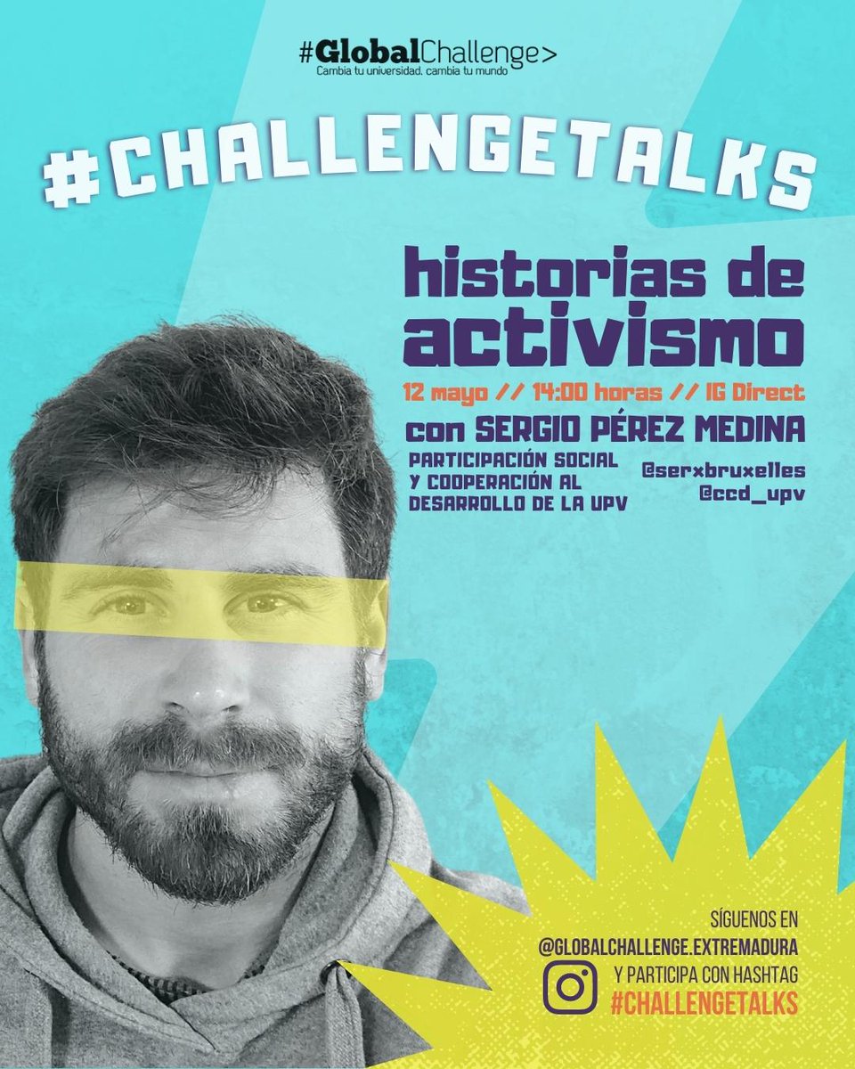 OngawaExt's tweet photo. JUEVES 12 MAYO 14:00H #CHALLENGETALKS! Historias de #ACTIVISMO con SERGIO PÉREZ MEDINA @serxbruxelles. #Participación Social y #Cooperación al Desarrollo de la UPV  @ccd_upv 

En directo desde nuestro perfil IG! @globalchallenge.extremadura  🎉

¡Esperamos vuestras preguntas! https://t.co/L6UkWcsLBS
