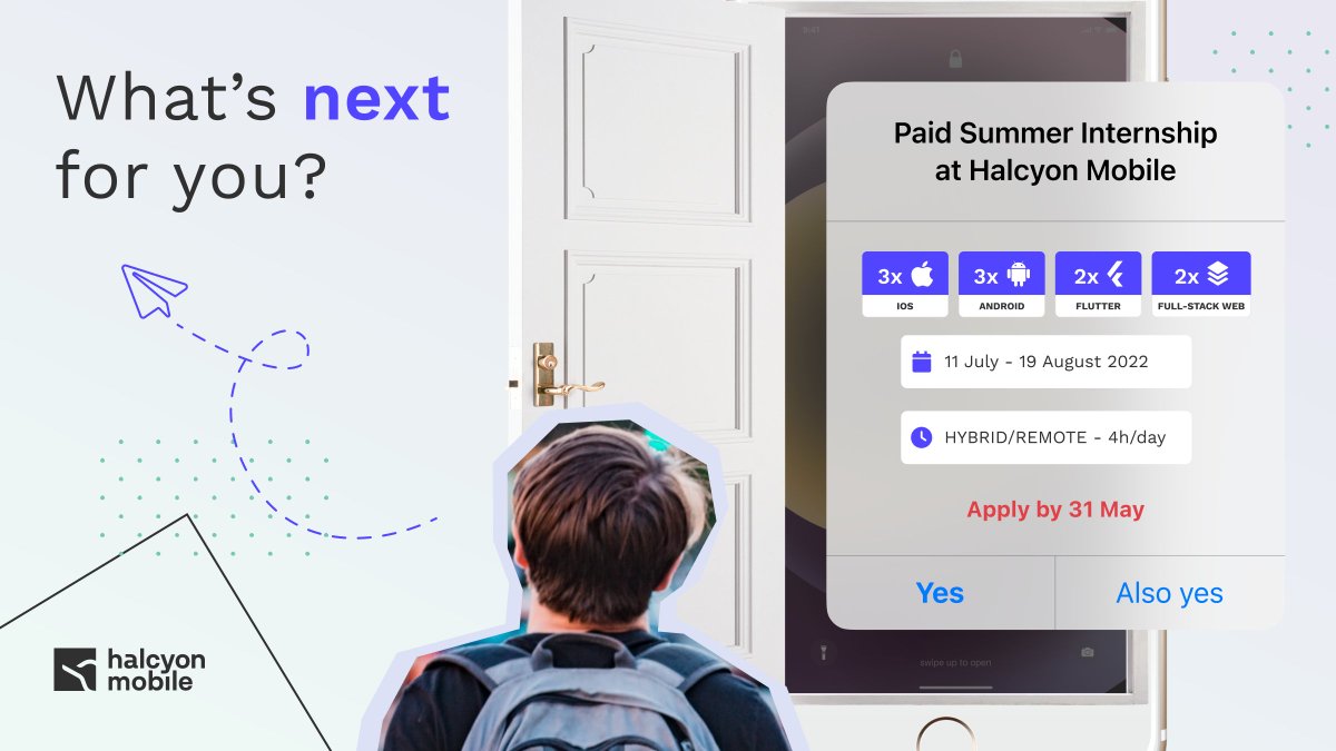 halcyonmobile's tweet photo. Open the door to new opportunities... 🔑

This door is about to close on 31 May. Apply while you can and kickstart your #career with us. 

📱Mobile Internship: https://t.co/l5oV8wsyfh
🖥️ Full-stack Web Internship: https://t.co/yqQxZWMRE9
.
#mobile #fullstack #summerinternship https://t.co/HEtLcyi7Pj