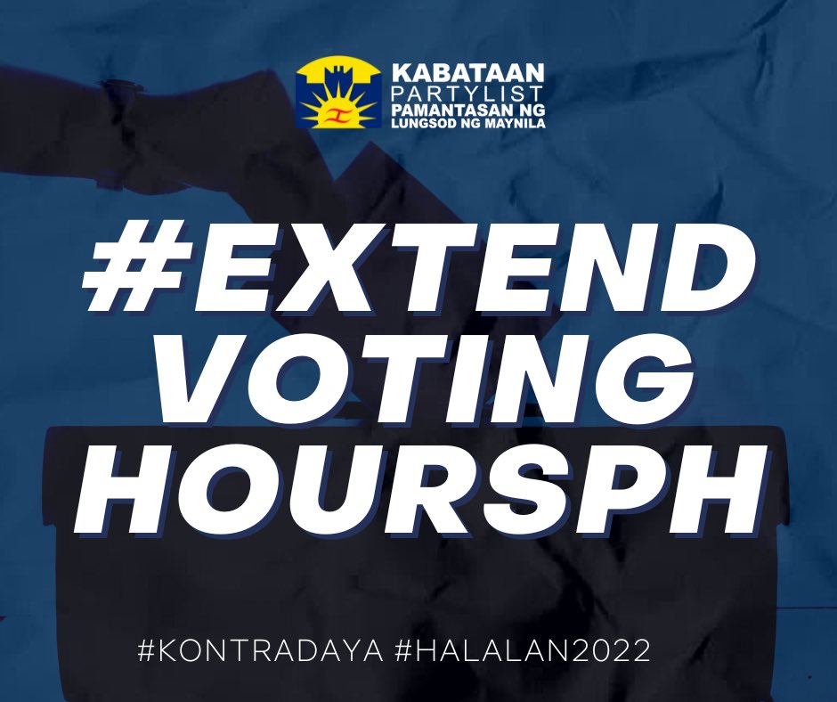 KabataanPLM's tweet photo. KABATAAN, LUMAHOK SA PANAWAGAN!

Ilang oras na lang bago magtapos ang nakatakdang oras ng pagboto (7PM), maraming mga botante ang hindi pa rin nakakaboto hanggang ngayon dahil sa sira at papalya-palyang Vote-Counting Machines (VCM) ng COMELEC.

#ExtendVotingHoursPH
#KontraDaya https://t.co/f5h76tzCWt