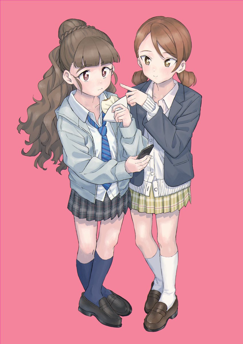 hojo karen ,kamiya nao multiple girls greyscale monochrome 2girls braid twin braids school uniform  illustration images