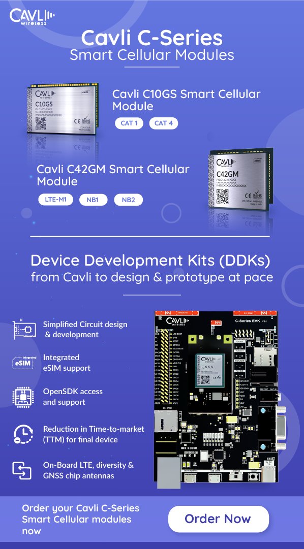 cavliwireless's tweet image. Prototype &amp;amp; deploy your #IoT Solutions in under 3 months with Cavli&apos;s Smart #CellularModules &amp;amp; IoT Device Development Kits.
Cavli&apos;s Smart IoT modules come with an integrated eSIM powered by Cavli Hubble for global connectivity.

Order:
cavliwireless.com/iot-developmen…

#technology #cloud