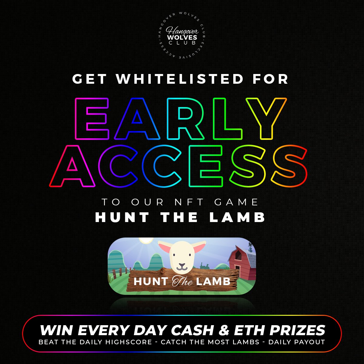 Get whitelisted for Early-Access to our NFT Game 🐑 Hunt the Lamb. You can win every day 💵 Cash &amp; ETH prizes, with daily payout - for the daily highscore winners. 🎉 

#nftcommunity #nft #metaverse #nftcollectibles #rarenft #nftlaunch #nftdrop #decentralized #Whitelist