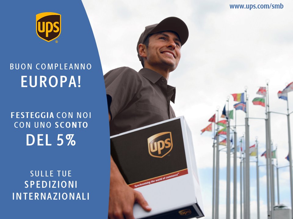 UPS_IT's tweet image. Buon compleanno Europa! Per celebrare ecco uno sconto del 5% da utilizzare su tutte le #spedizioniinternazionali

Tariffe da 12.25€ se depositi il pacco presso un #UPSAccessPoint con consegna in un’altro UPS Access Point. 

Codice sconto EXPORT5

Qui spr.ly/6019zH1wZ