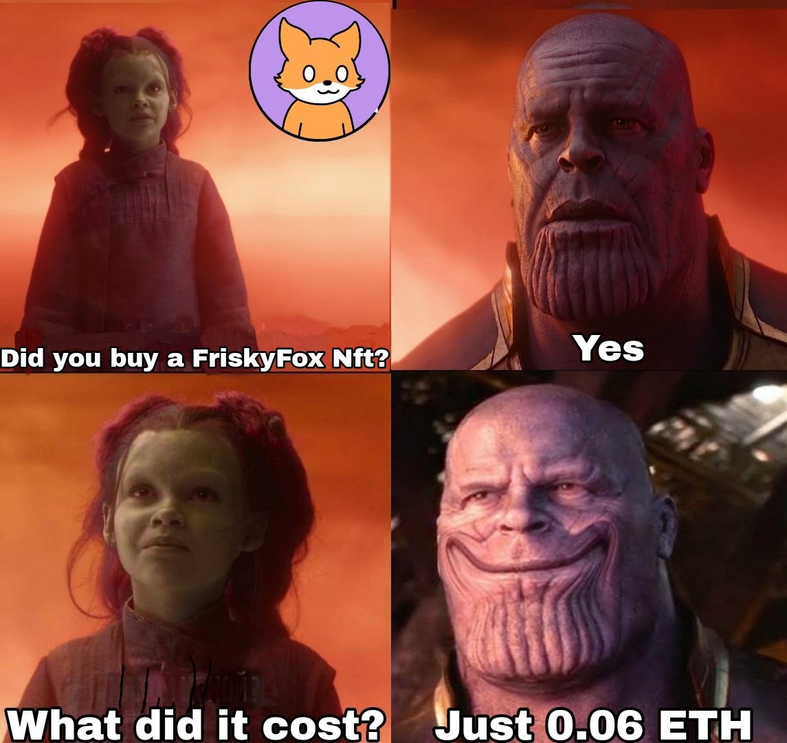 Atrainy1's tweet photo. @FriskyfoxesNFT F*ck even Thanos was whitelisted #FriskyFox #Thanos https://t.co/gF1y35yWKg