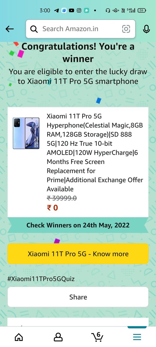 v_for_venge's tweet photo. #Xiaomi11TPro5GQuiz
I Hope I win this Contest
Thank You @amazonIN For this opportunity
#AmazonFunzone https://t.co/yjLZPQW7rr