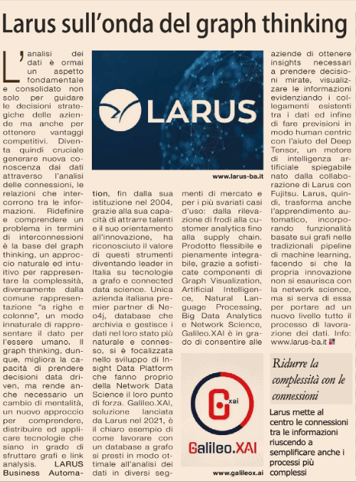AgileLARUS's tweet photo. Il #GraphThinking è l'approccio più naturale ed intuitivo per affrontare la complessità! 

Ne abbiamo parlato grazie al @sole24ore all'interno del progetto #DigitalTransformation e Industria 4.0 per il rilancio dell'economia italiana. https://t.co/ciYj4jNuh3