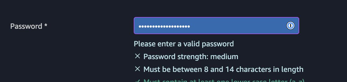 Tom5om's tweet photo. AWS Summit, maximum 14 characters? I am by no means a security expert, but that doesn't make sense to me, anyone? @awscloud https://t.co/loRRPzVuRp