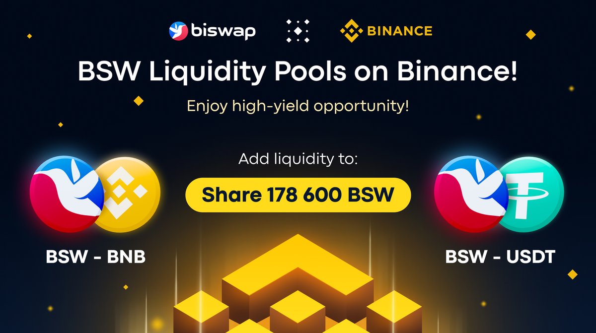 Biswap_Dex's tweet photo. 🚀 $BSW is on @Binance Liquid Swap! 🚀

Add Liquidity to share 178 600 $BSW:

💵BSW/BNB
💵BSW/USDT

Provide Liquidity to BSW pools on Binance:
💰https://t.co/psHuLPuA2u  

More info HERE:
👉 https://t.co/a6XSz5fMGY 

💎Expand your assets with BSW &amp; @Biswap_Dex partners! https://t.co/CFtT24HBEF