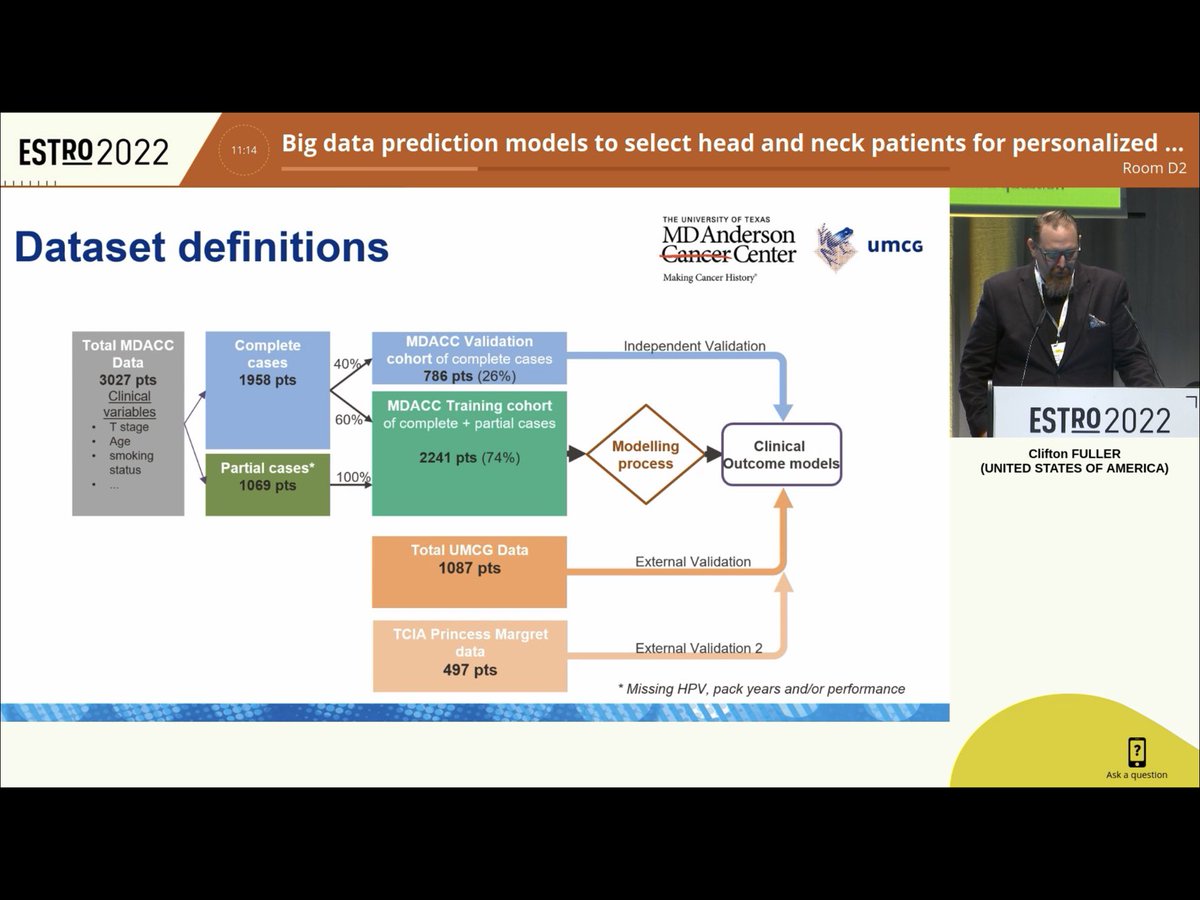 shalinivinod13's tweet photo. ⁦@cd_fuller⁩ presents on predictive model development &amp; validation for prognostic risk stratification in HNC. Great user interface ➡️personalised prediction for #RadOnc to discuss with their patients.  How will this be translated into practice? ⁦@ESTRO_RT⁩ #ESTRO2022 https://t.co/KPTL6qpLhd