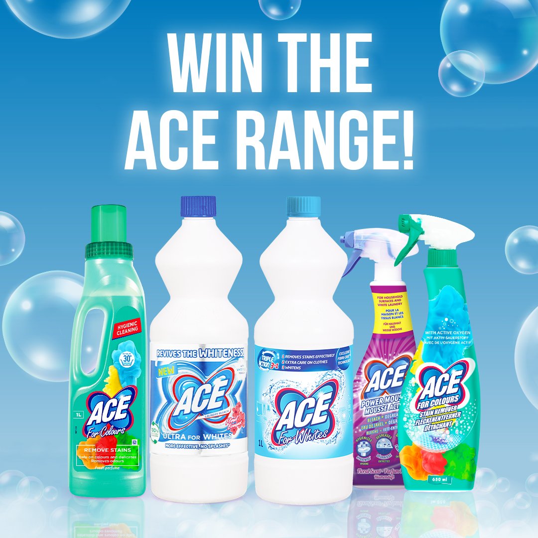 GIVEAWAY! 😱🤩 To enter, simply RETWEET this tweet and FOLLOW our account and 1 lucky winner will be chosen at random to win an ACE product bundle - 1 of each stain remover product from our range! Just in time for those summer stains ☀️

Ends 13/05/2022 at 3pm. 18+, UK only.
