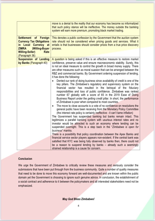 ZNCC Responds to Gvt measures with a letter directed to <a href="/ReserveBankZIM/">Reserve Bank of Zimbabwe</a> and <a href="/ZimTreasury/">MOFED&IP</a>‼️

They urged Govt to critically review these measures and seriously consider the submissions that have been put through from the business community.
1/2