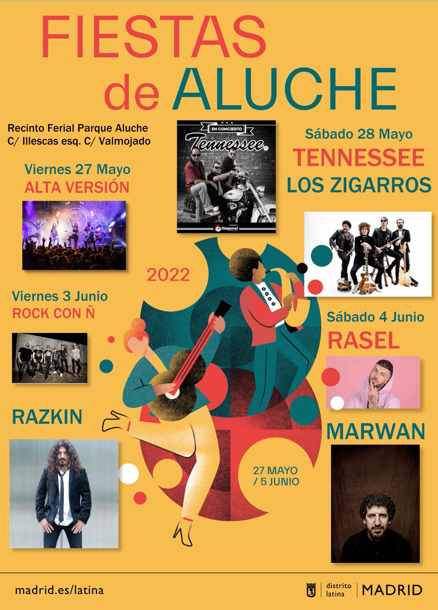 JMDLatina's tweet photo. 🥳Ya llegan...
Las #FiestasdeAluche2022 más esperadas vuelven del 27 de mayo al 5 de junio al Recinto Ferial del Parque #Aluche .
Cartel oficial y actuaciones estelares: en los próximos días la programación completa. ¡Permanece atento a nuestra cuenta!
ℹ️ https://t.co/Qug7KE2vPi https://t.co/Qi1CAt83qu