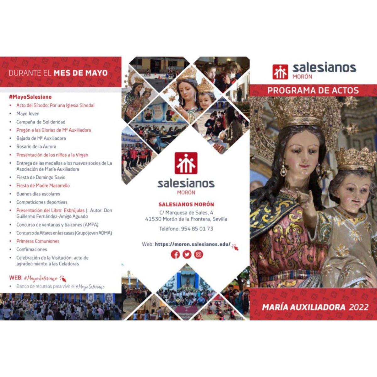 Auxiliadora_Mor's tweet photo. Programa de Actos para la Festividad de María Auxiliadora en la Casa Salesiana y Parroquia de la Victoria.

#EllaTeEspera
#MayoSalesiano
#NosMueveLaEsperanza https://t.co/5QLbHog4wW