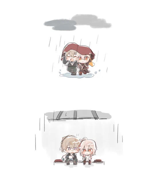 「雨宿り」+50m
急な雨でも一緒なら
 #友万ワンドロワンライ 